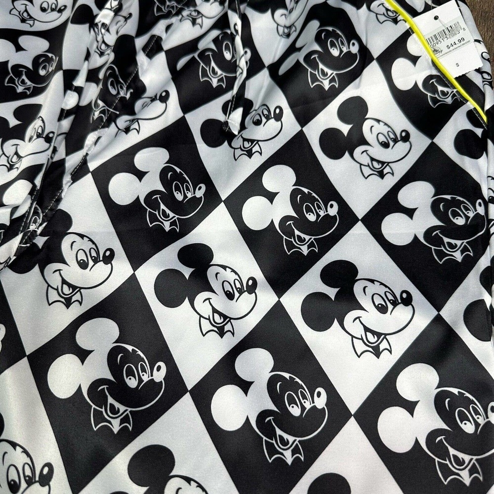 NWT 2023 Disney Small Black‎ White Mickey Mouse Pajama Pants Pockets Satin Silk - Picture 2 of 5